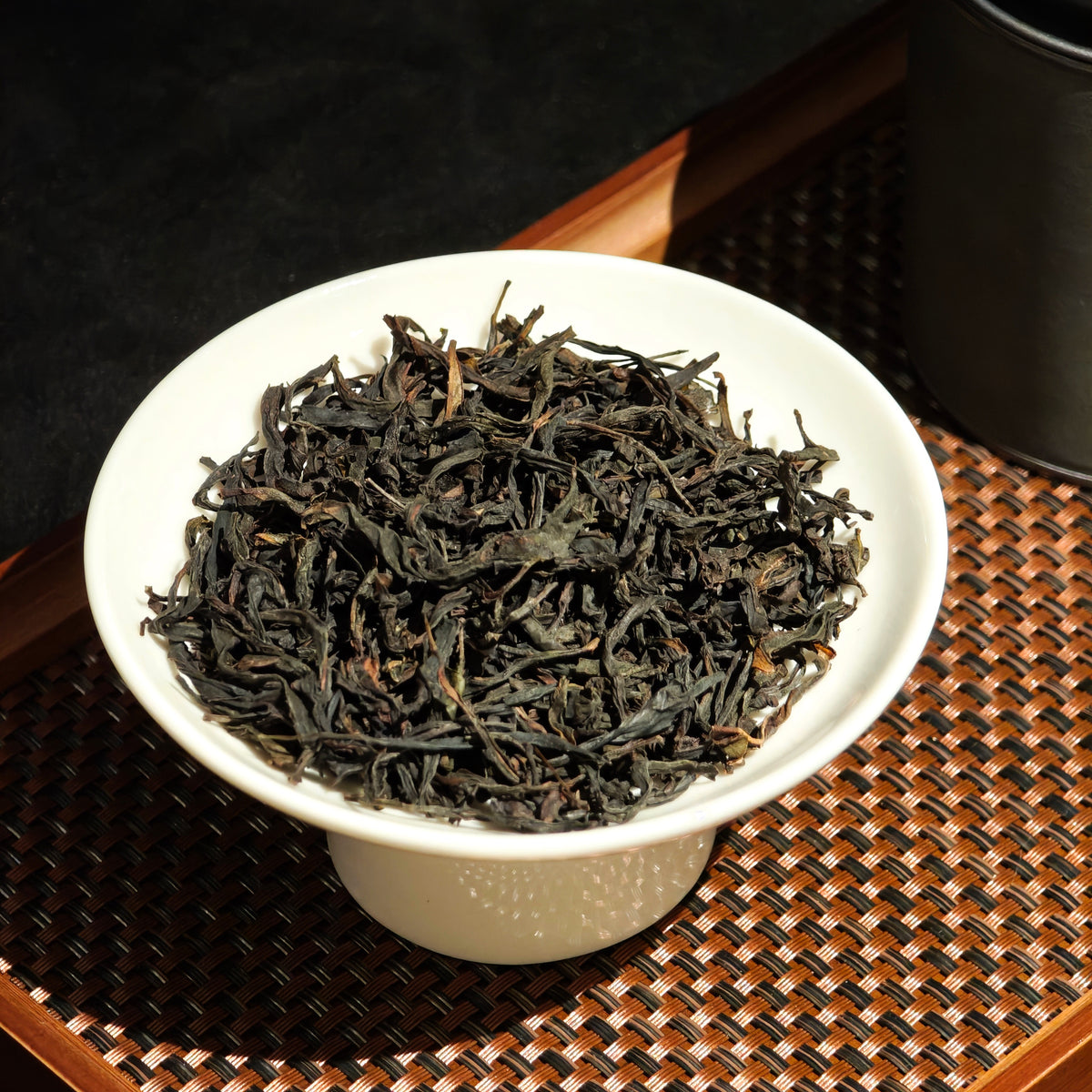 Close-up of dry Honey Orchid Dancong tea leaves