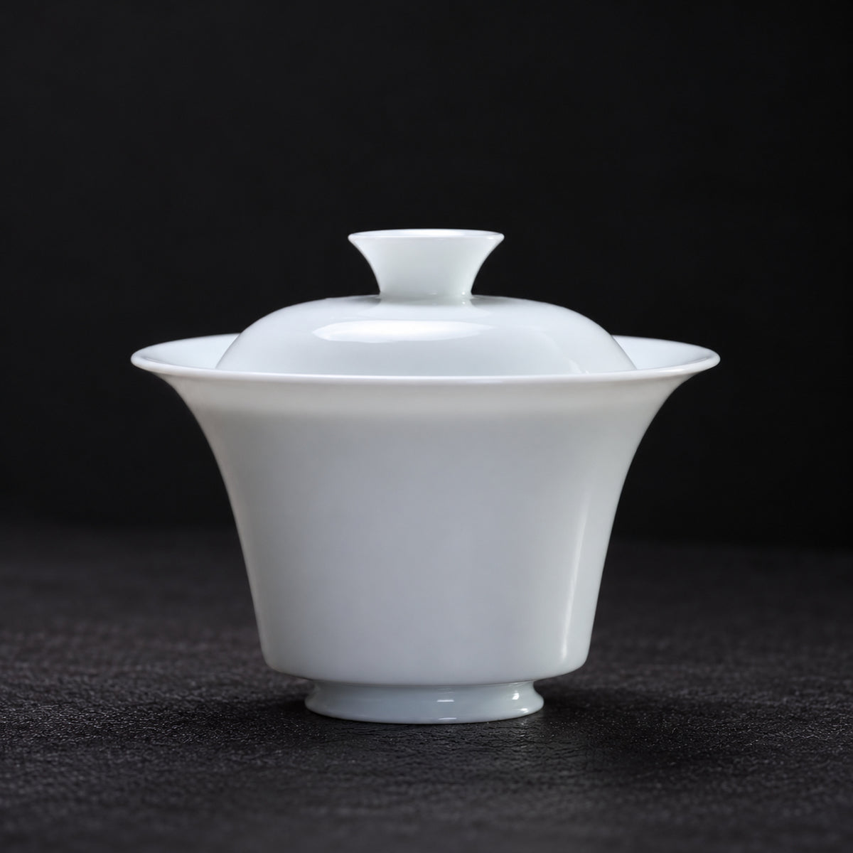 White porcelain gaiwan with flared rim and matching lid