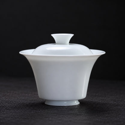 White porcelain gaiwan with flared rim and matching lid